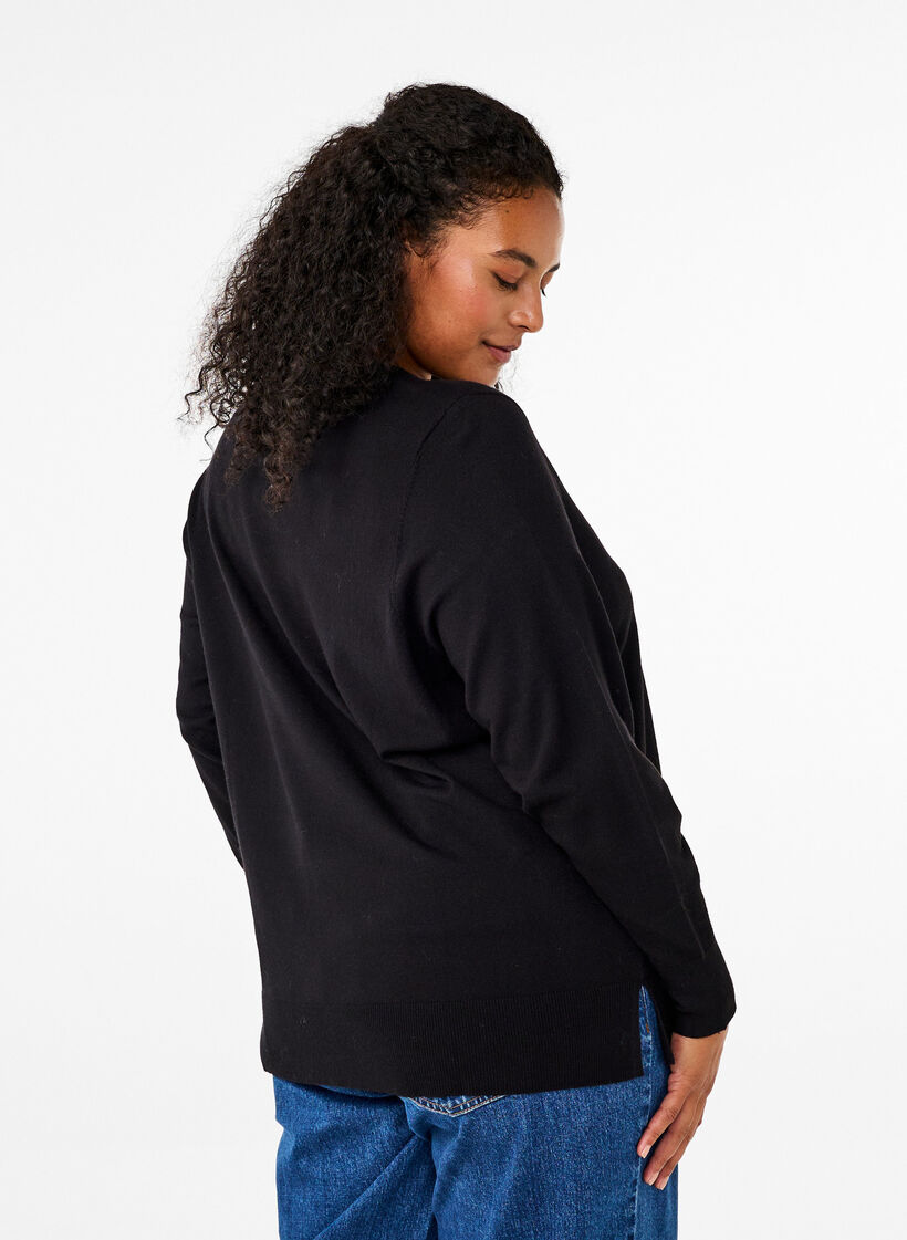 Strickbluse mit langen Ärmeln und Schlitz, Schwarz, Model image number 2