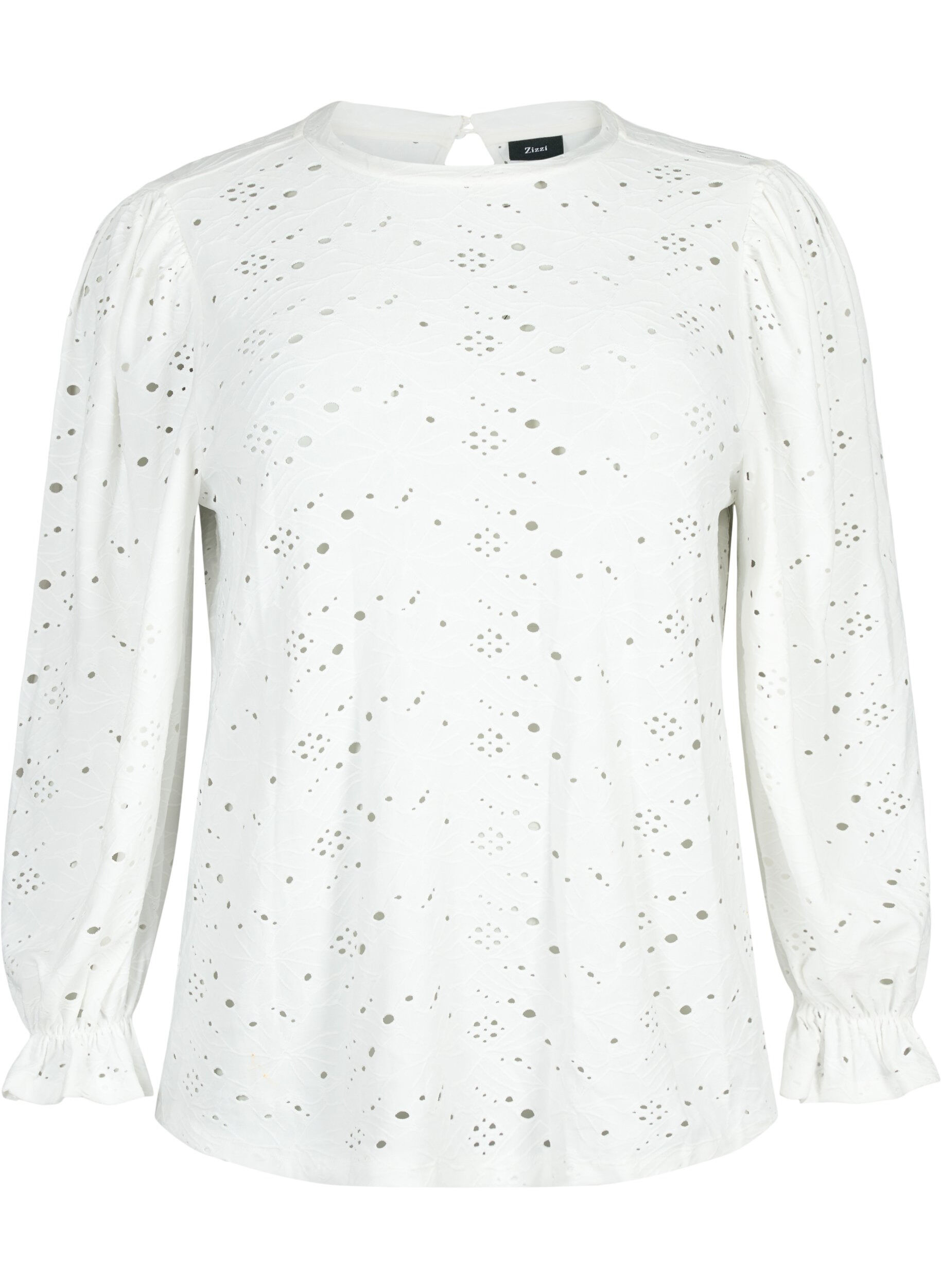 Zizzi  Lang&auml;rmlige Bluse mit Lochmuster, Bright White, Packshot image number 0