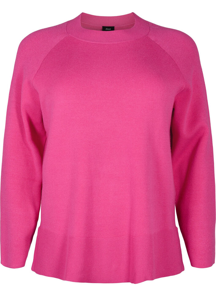 Pullover aus Viskosemischung mit Seitenschlitz	, Raspberry Rose, Packshot image number 0