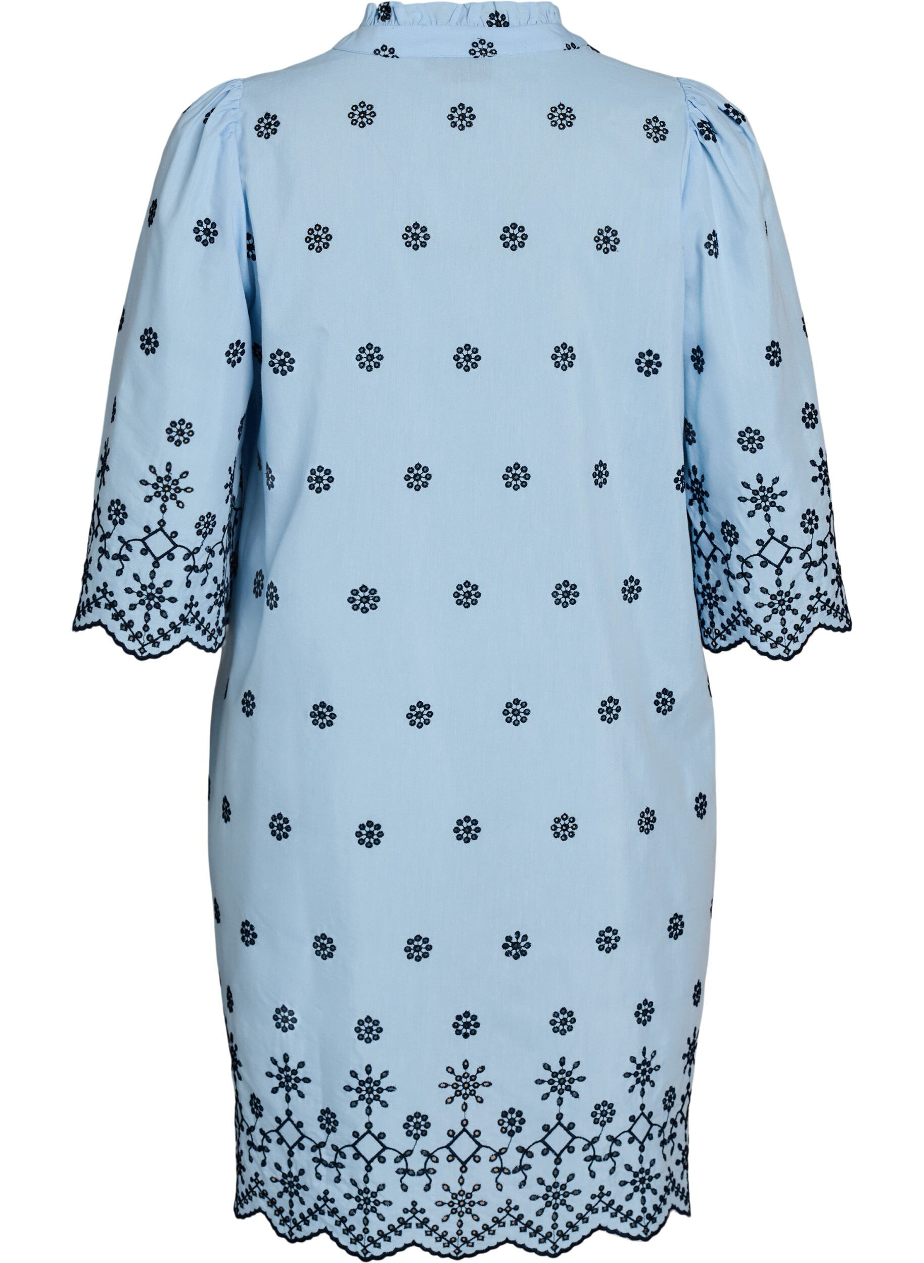 Zizzi Kurzes Kleid mit Stickerei und 3/4-&Auml;rmeln, Blau, Packshot image number 1