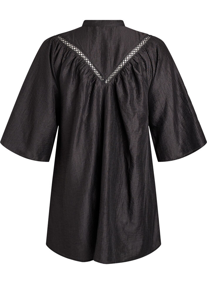 Tunika mit Häkelborten und Streifenstruktur, Schwarz, Packshot image number 1