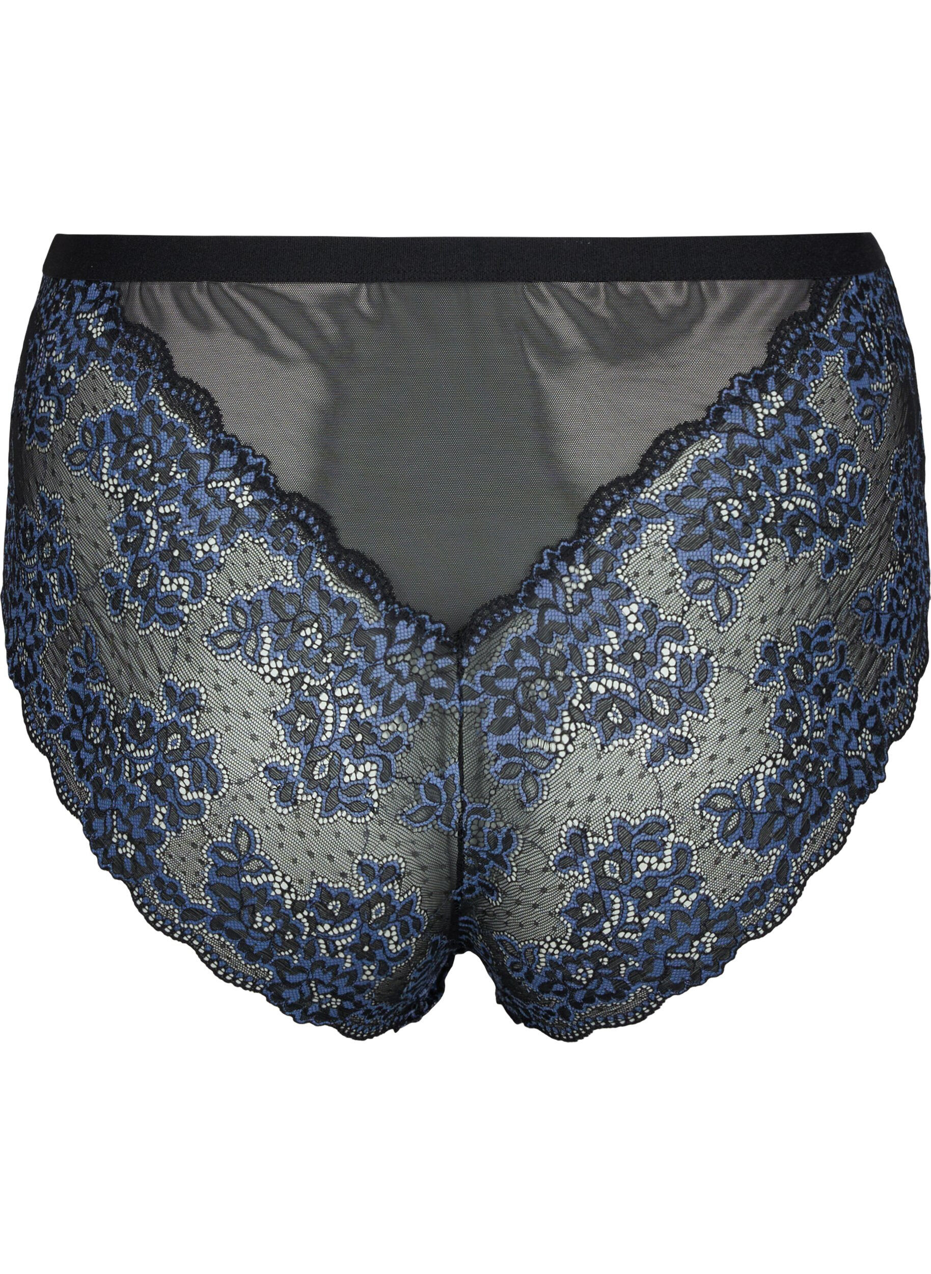 Zizzi Slip mit Spitze und hoher Taille, Black w. blue lace, Packshot image number 1