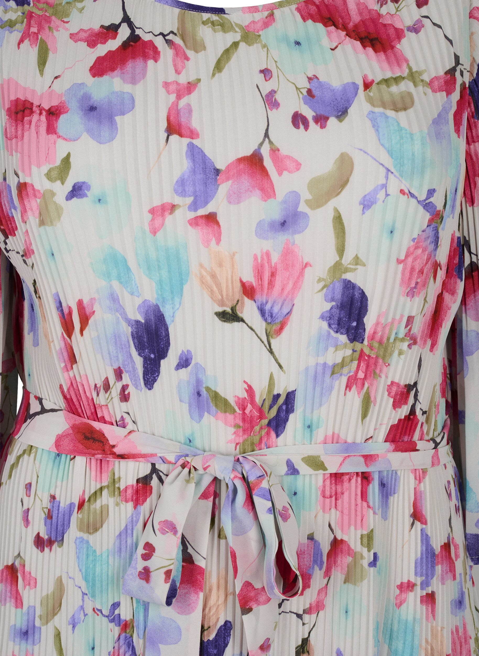 Zizzi Plisseekleid mit Bindeband und Print, White/MultiFlowerAOP, Packshot image number 2