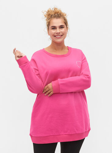 Sweatshirt aus Baumwolle mit Print, Fuchsia Purple, Model image number 0