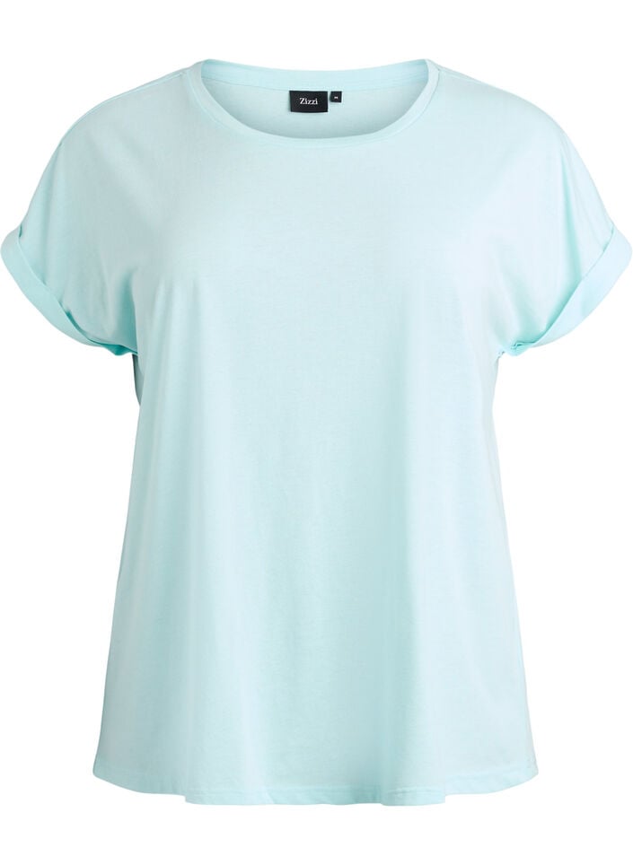 Kurz&auml;rmeliges T-Shirt aus Baumwollmischgewebe, T&uuml;rkis, Packshot image number 0