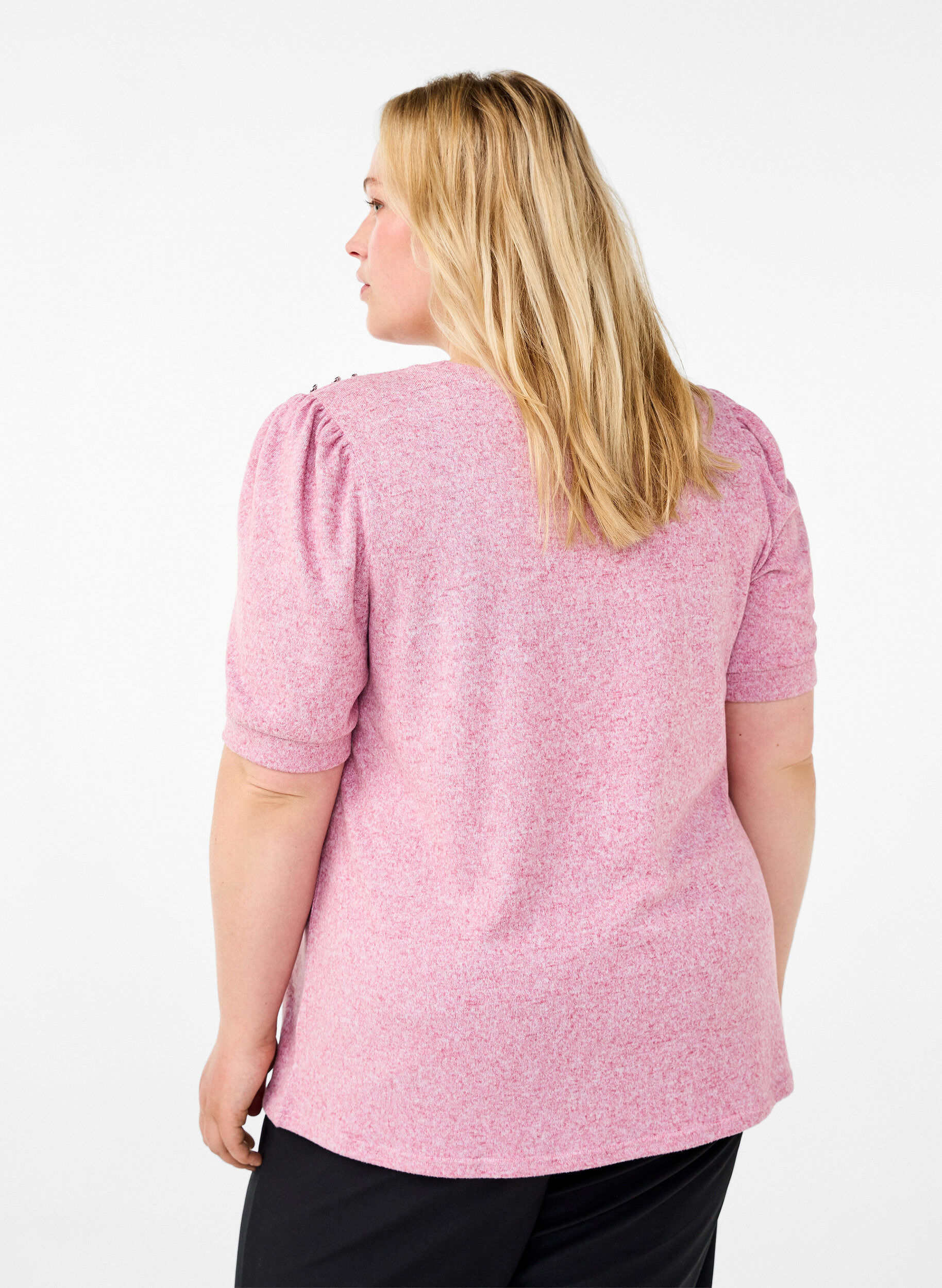 Zizzi Bluse mit Knopfdetail und kurzen Puff&auml;rmeln, Rot, Model image number 2