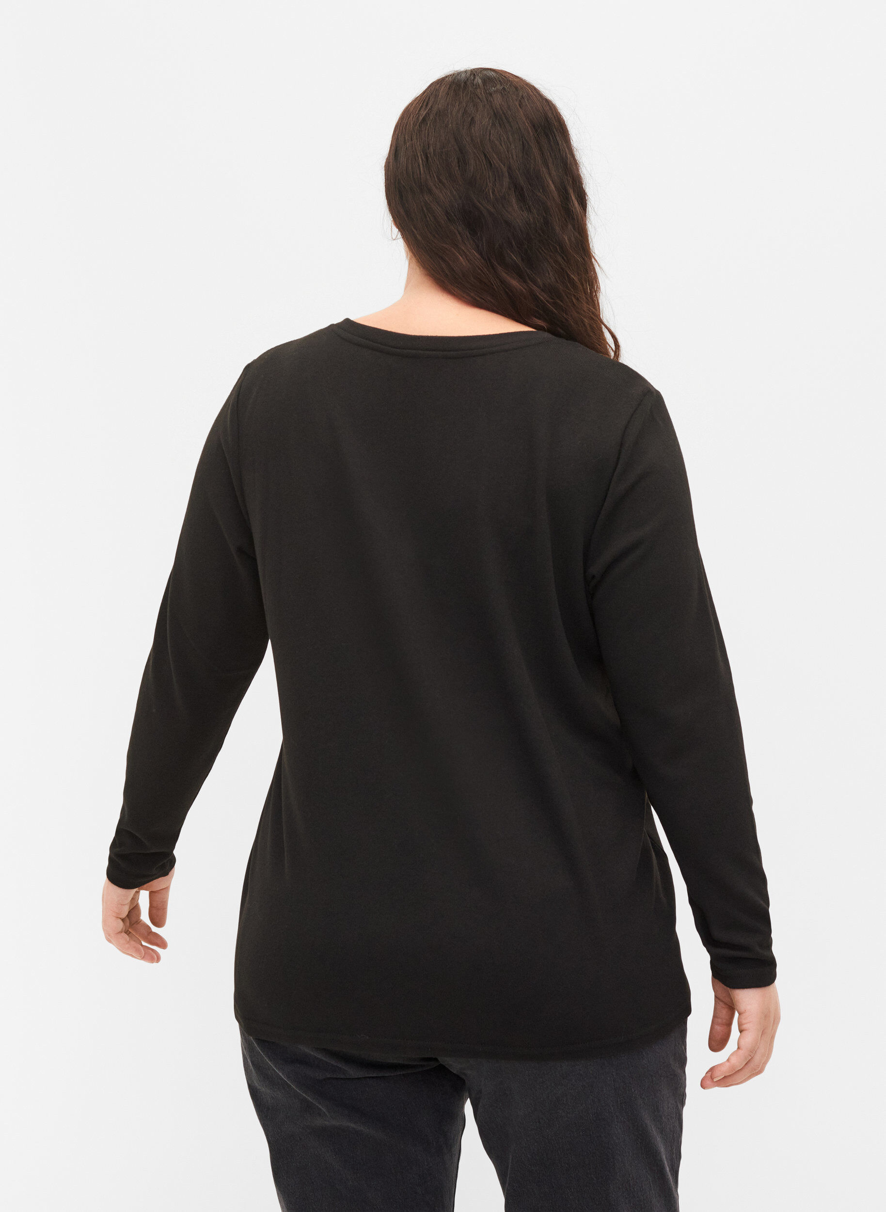 Zizzi Bluse mit Similisteinen und langen &Auml;rmeln., Black, Model image number 1