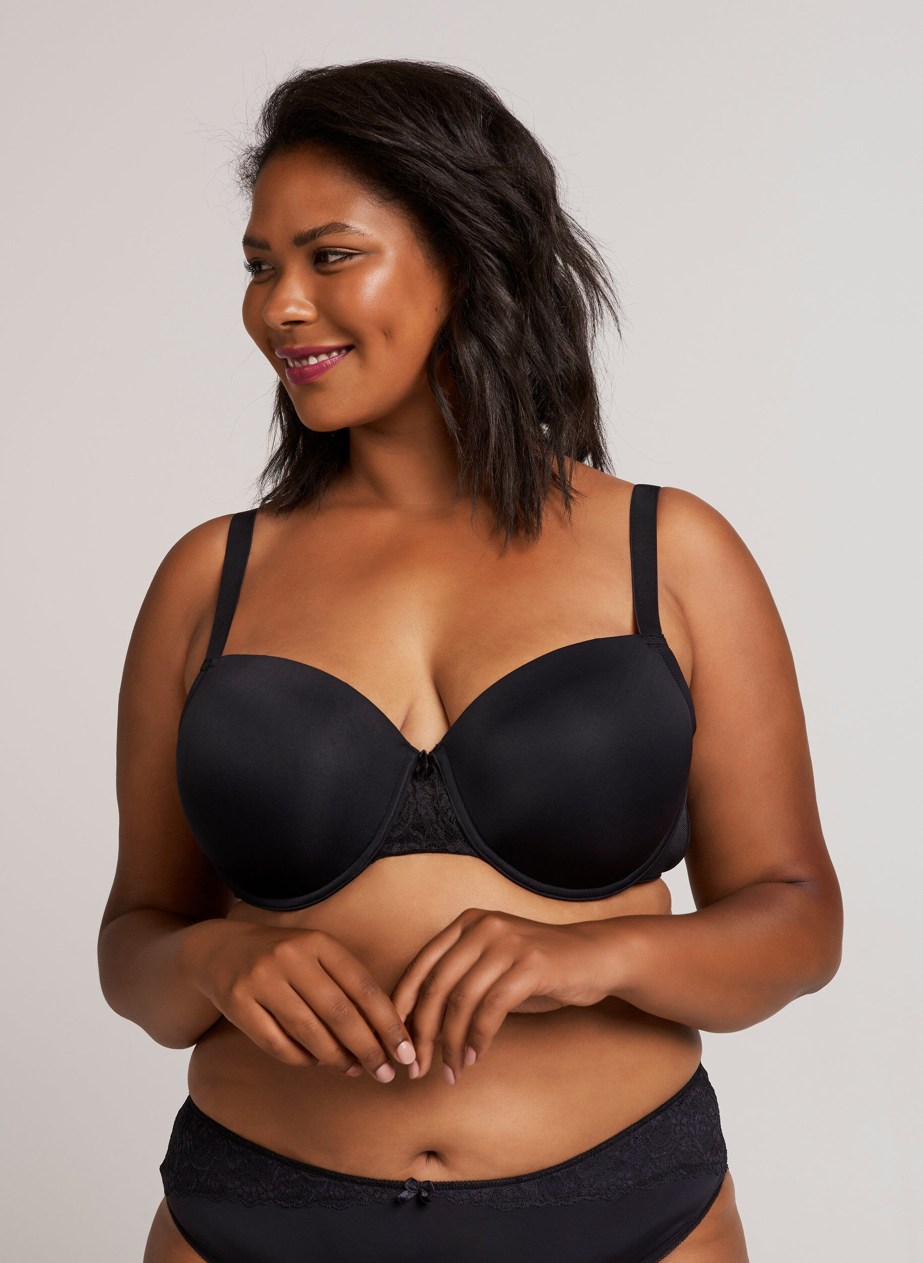 Zizzi Geformter BH mit Mesh, Schwarz, Model image number 3