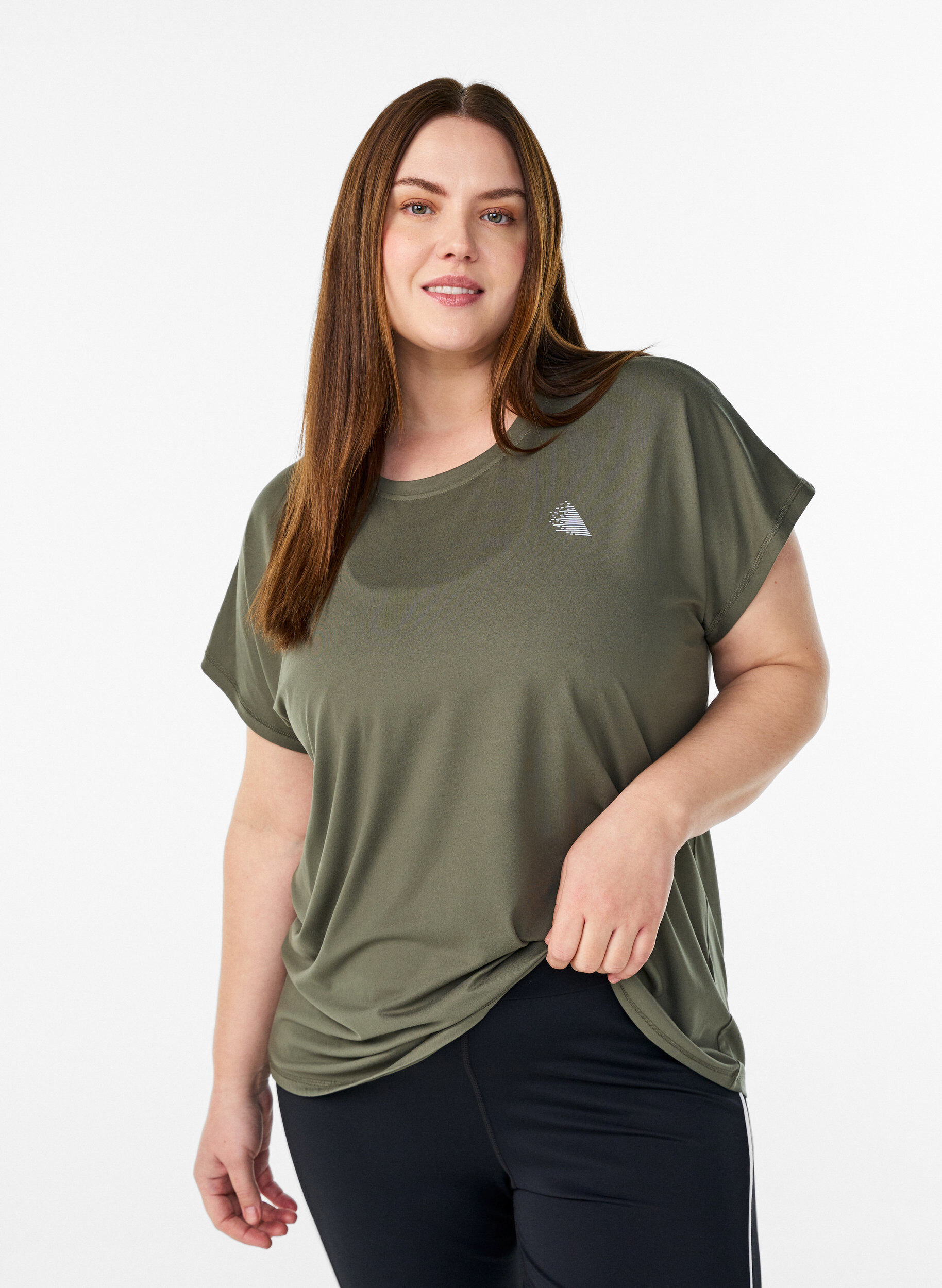 Einfarbiges Trainings-T-Shirt, Gr&uuml;n, Model