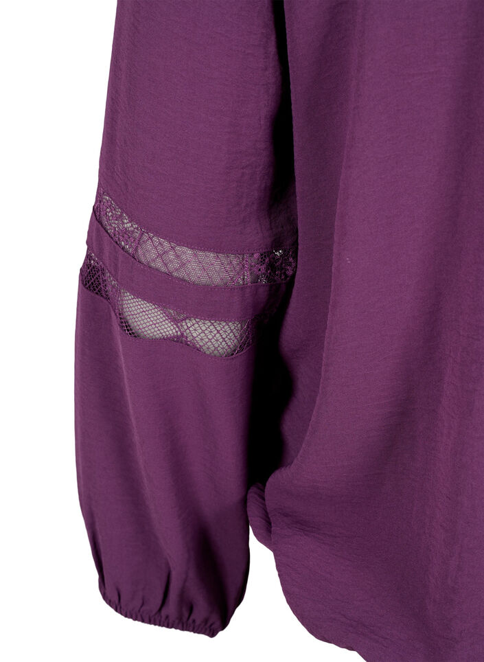  Langarm-Bluse mit Spitze, Deep Purple, Packshot image number 3