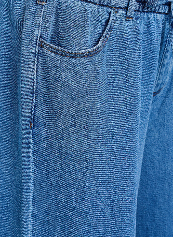 Jeans mit lockerer Passform, elastischem Bund und Tunnelzug, Blau, Packshot