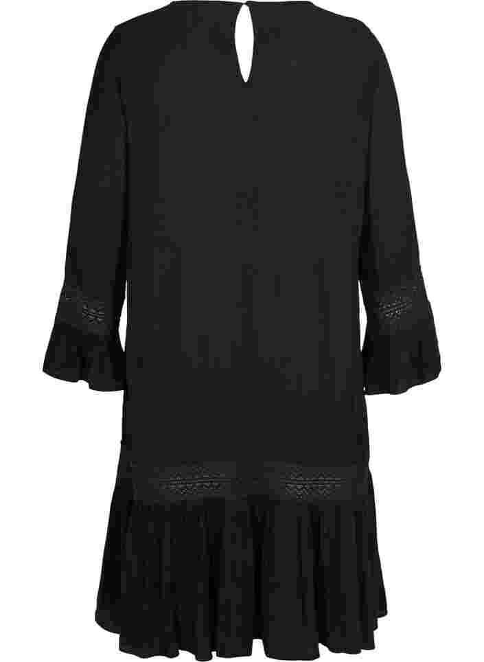 Viskosekleid mit Spitzendetails, Black, Packshot image number 1