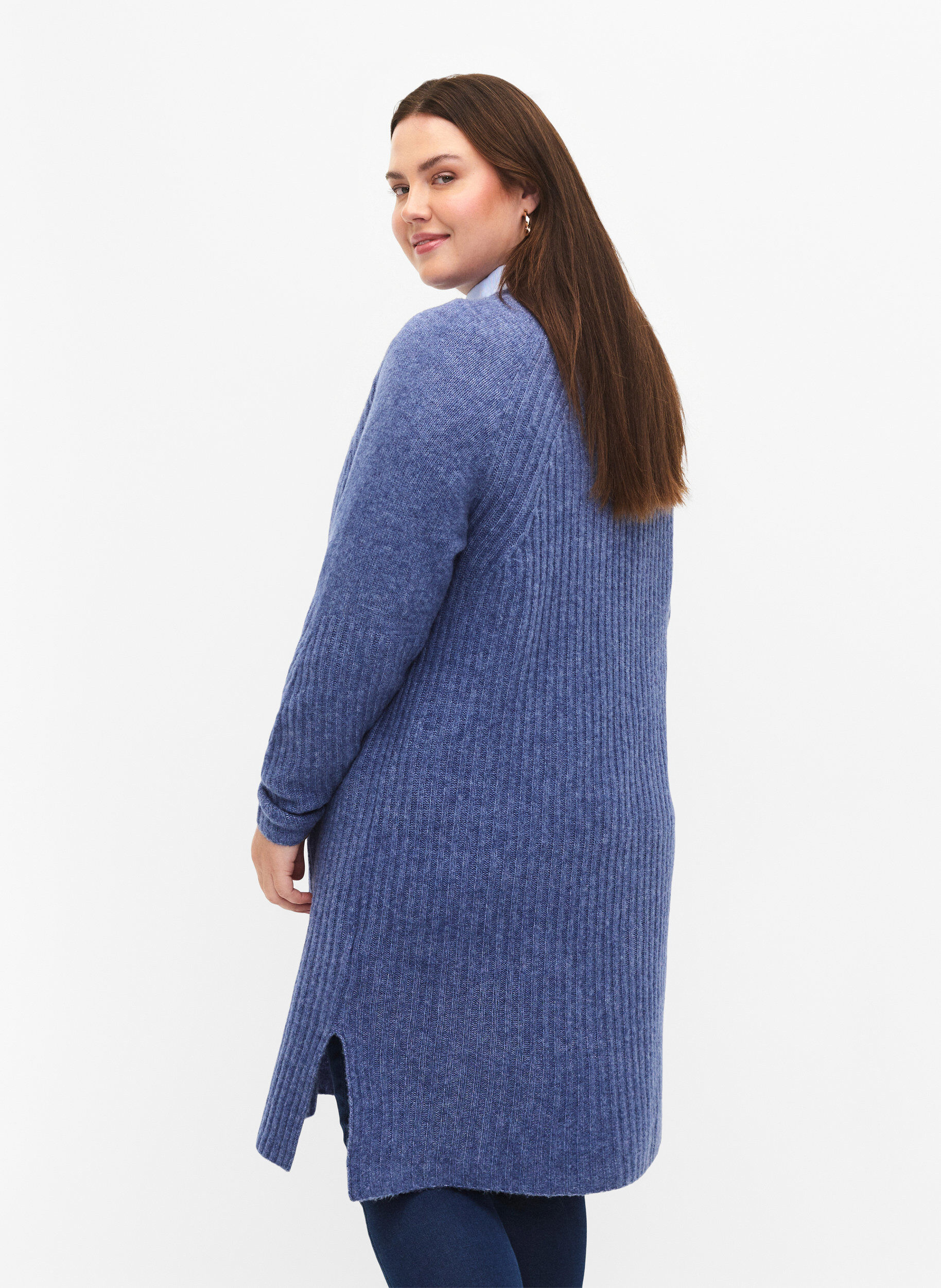 Zizzi Rippstrickkleid mit Schlitz, Gray Blue Mel., Model image number 1