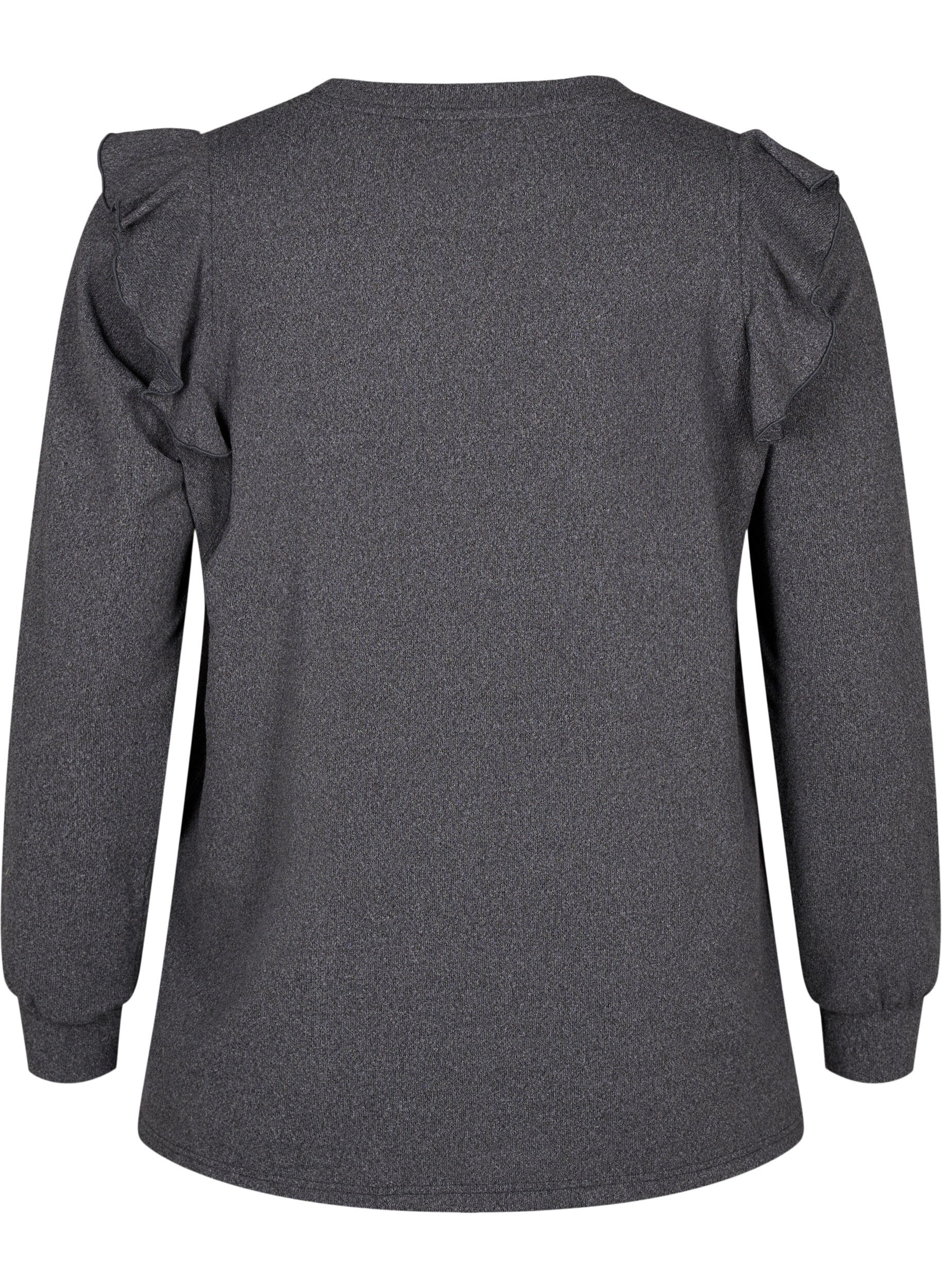 Zizzi  Lang&auml;rmelige Bluse mit R&uuml;schendetails, Dark Grey Melange, Packshot image number 1