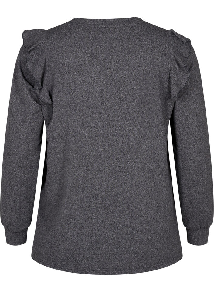  Langärmelige Bluse mit Rüschendetails, Dark Grey Melange, Packshot image number 1