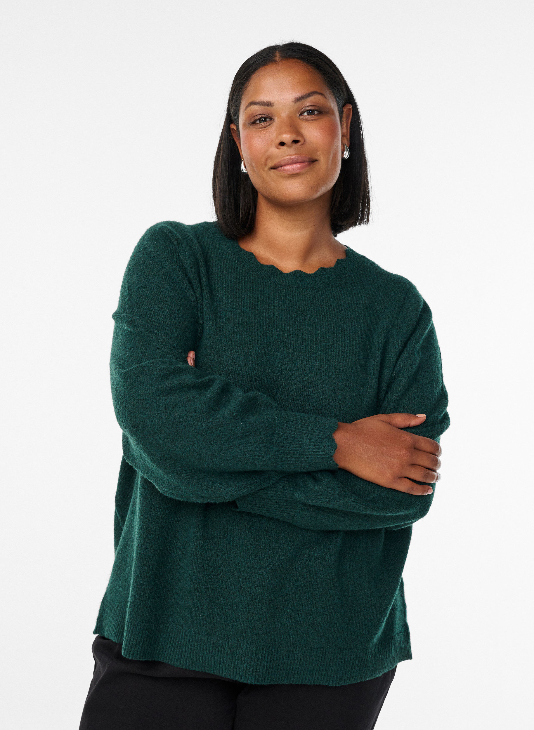 ZizziStrickbluse mit Wellenkante, Gr&uuml;n, Model image number 0