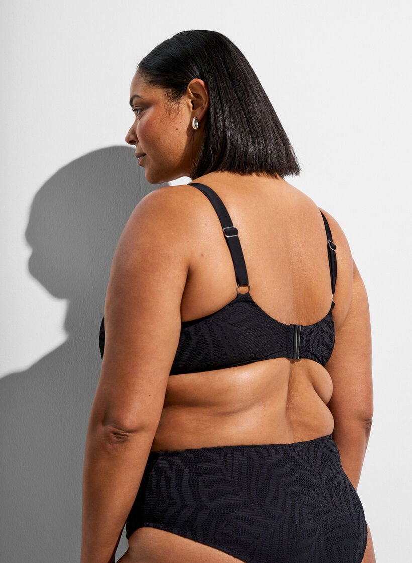 Bikini Top aus strukturiertem Mesh mit herausnehmbaren Einlagen, Schwarz, Model image number 2