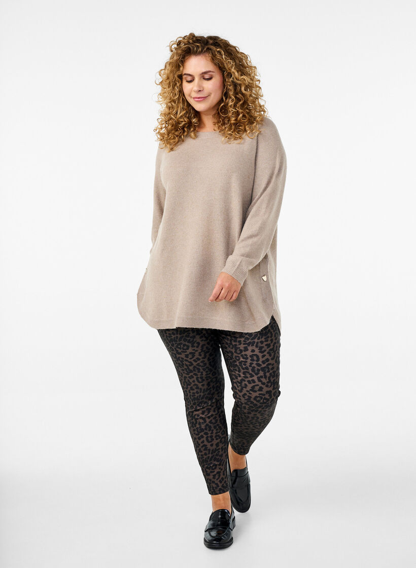 Beschichtete Leggings mit Leopardenmuster und verkürzter Länge, Braun, Model image number 1