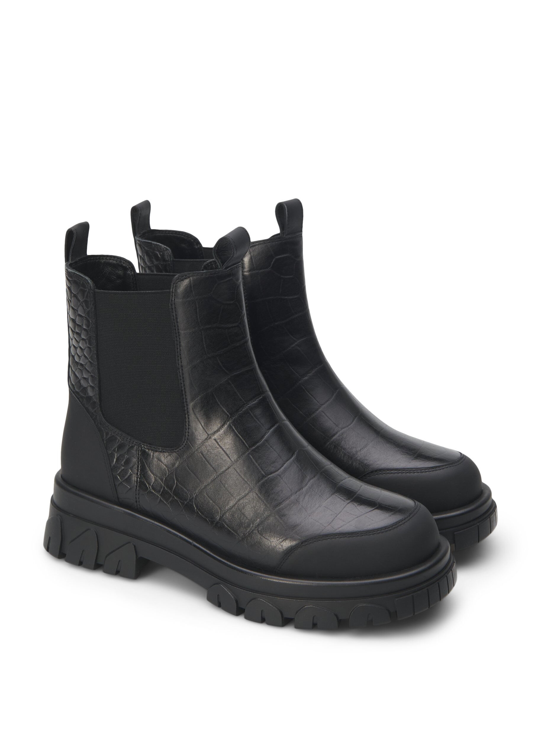 Zizzi Extra-Weite &ndash; Croco Chelsea-Stiefel aus Leder, Black, Packshot image number 1