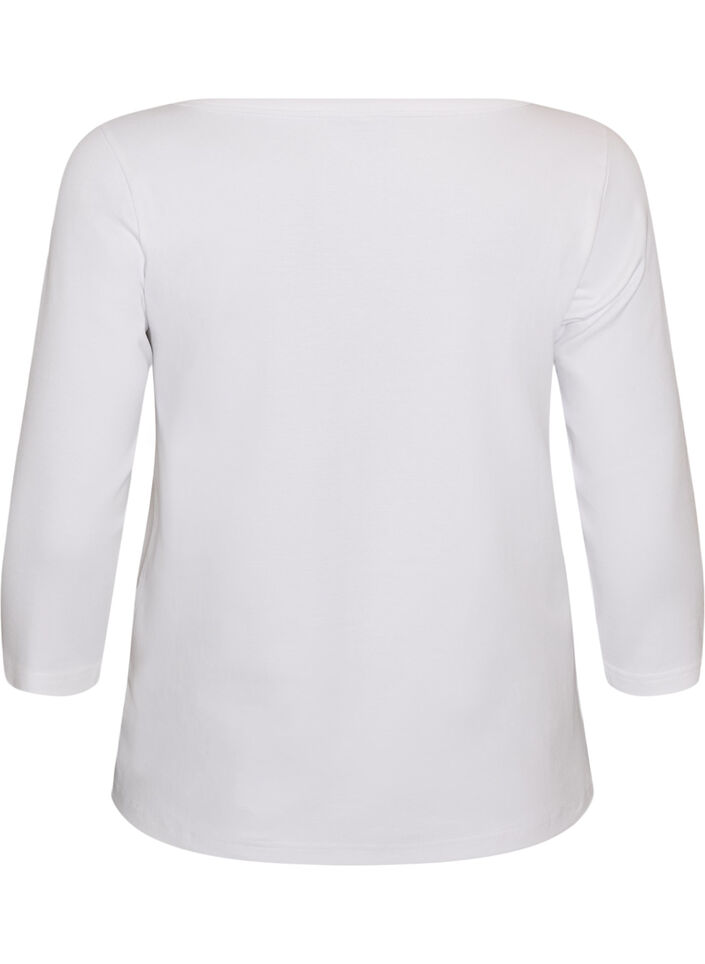 Basic-T-Shirt mit U-Boot-Ausschnitt und 3/4-&Auml;rmeln, Wei&szlig;, Packshot image number 1
