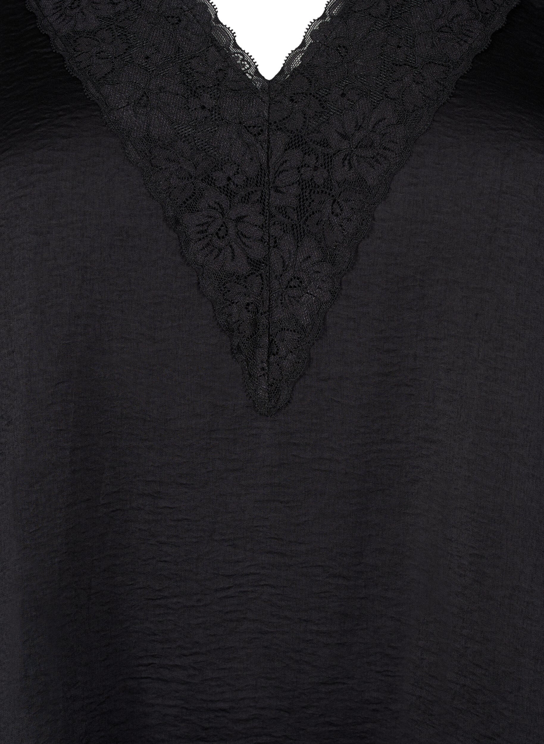 Zizzi &Auml;rmelloses Top mit Spitze, Schwarz, Packshot image number 2