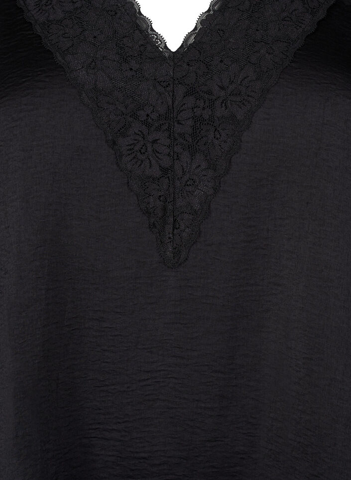 Ärmelloses Top mit Spitzensaum, Schwarz, Packshot image number 2