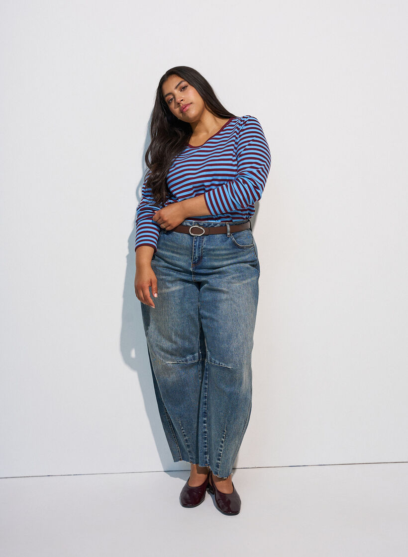 Gestreifte Bluse mit langen &Auml;rmeln, Blau, Model image number 1