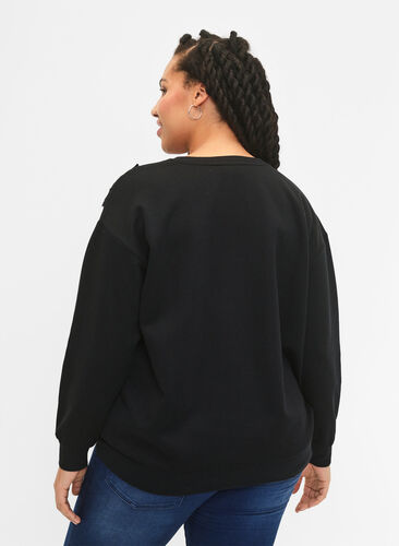Sweatshirt mit Rüschen und Häkeldetail, Black, Model image number 1