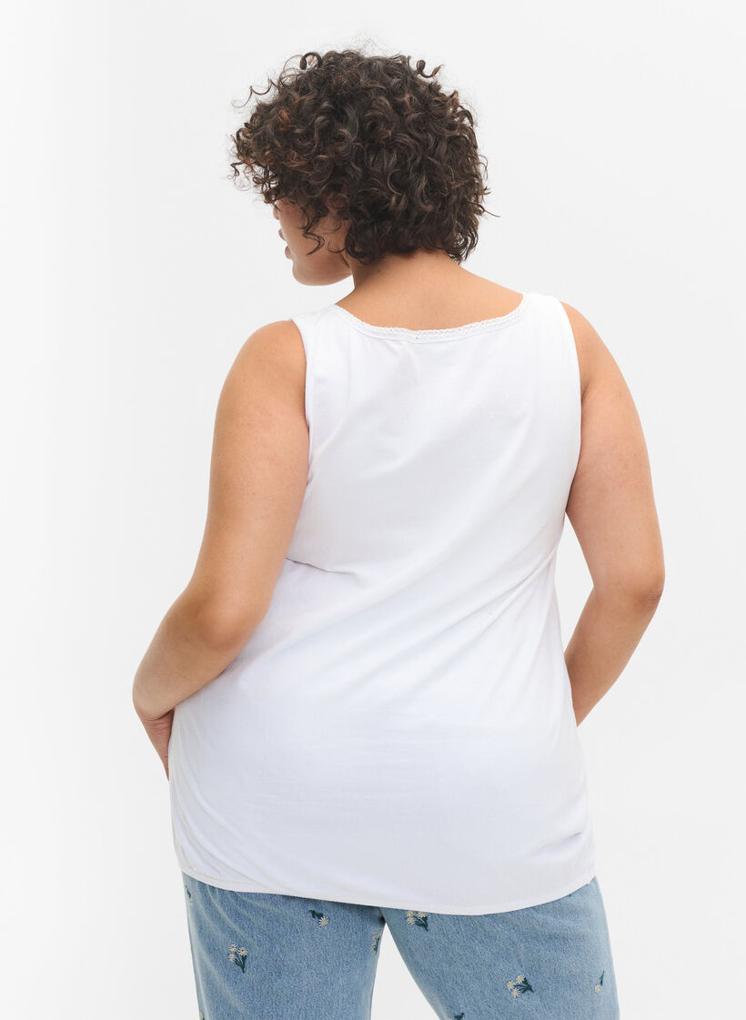 Baumwolltop mit Rundhalsausschnitt und Spitzensaum, Bright White, Model image number 1