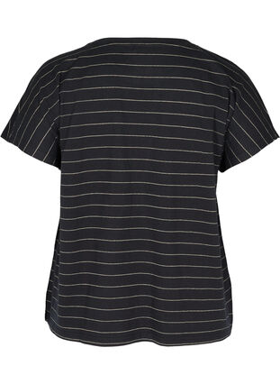 Baumwoll T-Shirt mit Schimmerstreifen, Black w Gold , Packshot image number 1