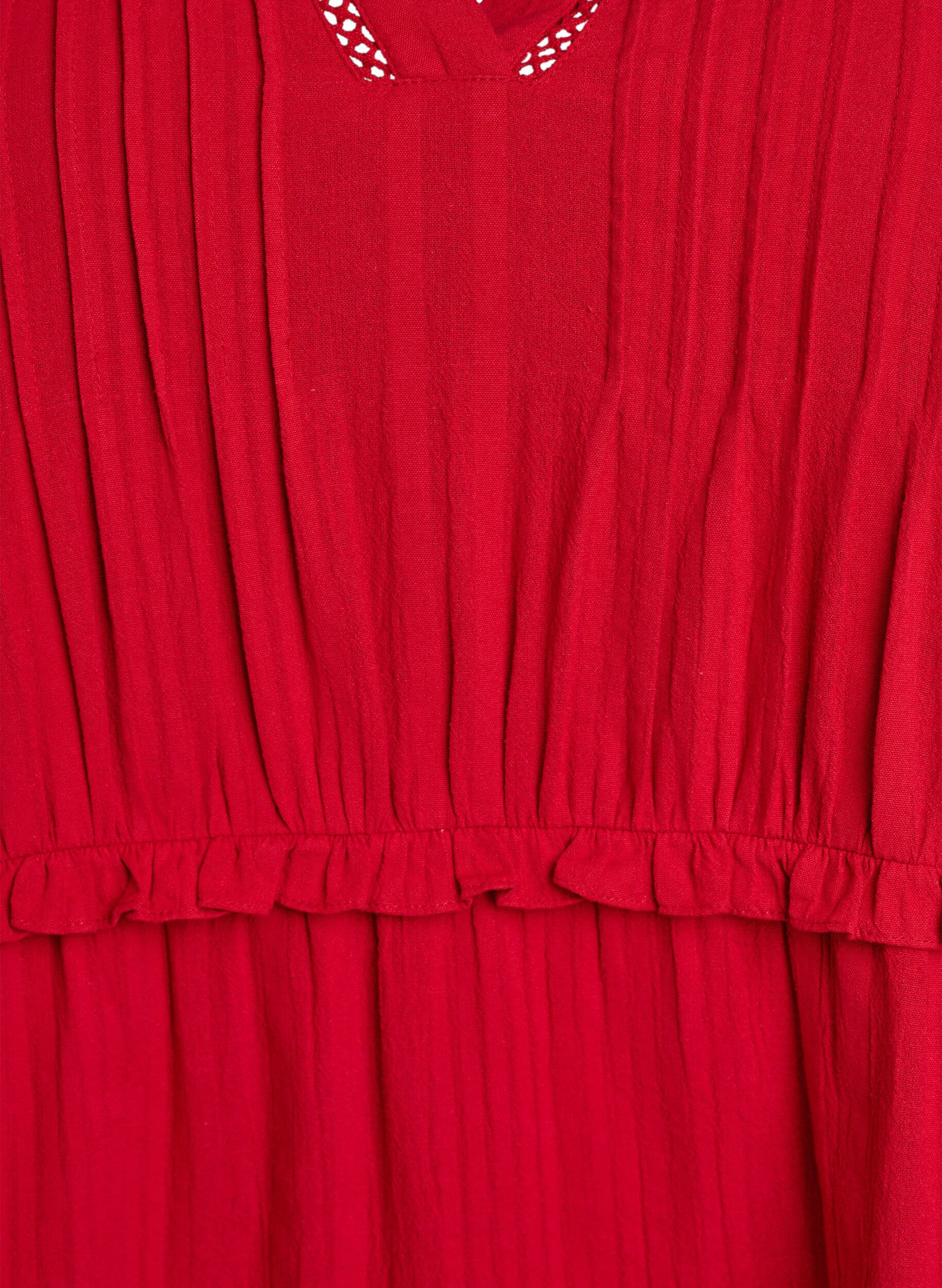 Zizzi Baumwollkleid mit 3/4-&Auml;rmeln und R&uuml;schen, Rot, Packshot image number 2