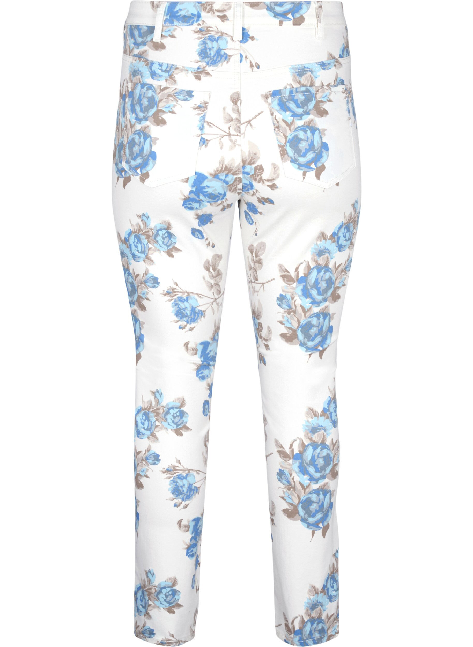 Zizzi Super-schmale Amy Jeans mit Blumenprint, Wei&szlig;, Packshot image number 1