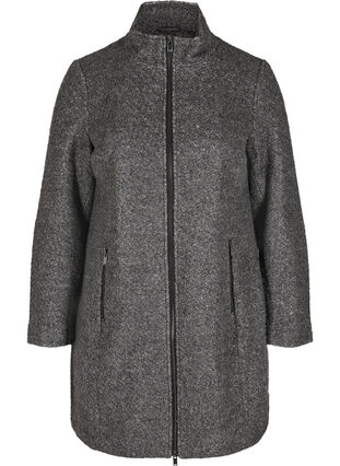 Mantel mit Wolle und Reißverschluss, Dark Grey Melange, Packshot image number 0
