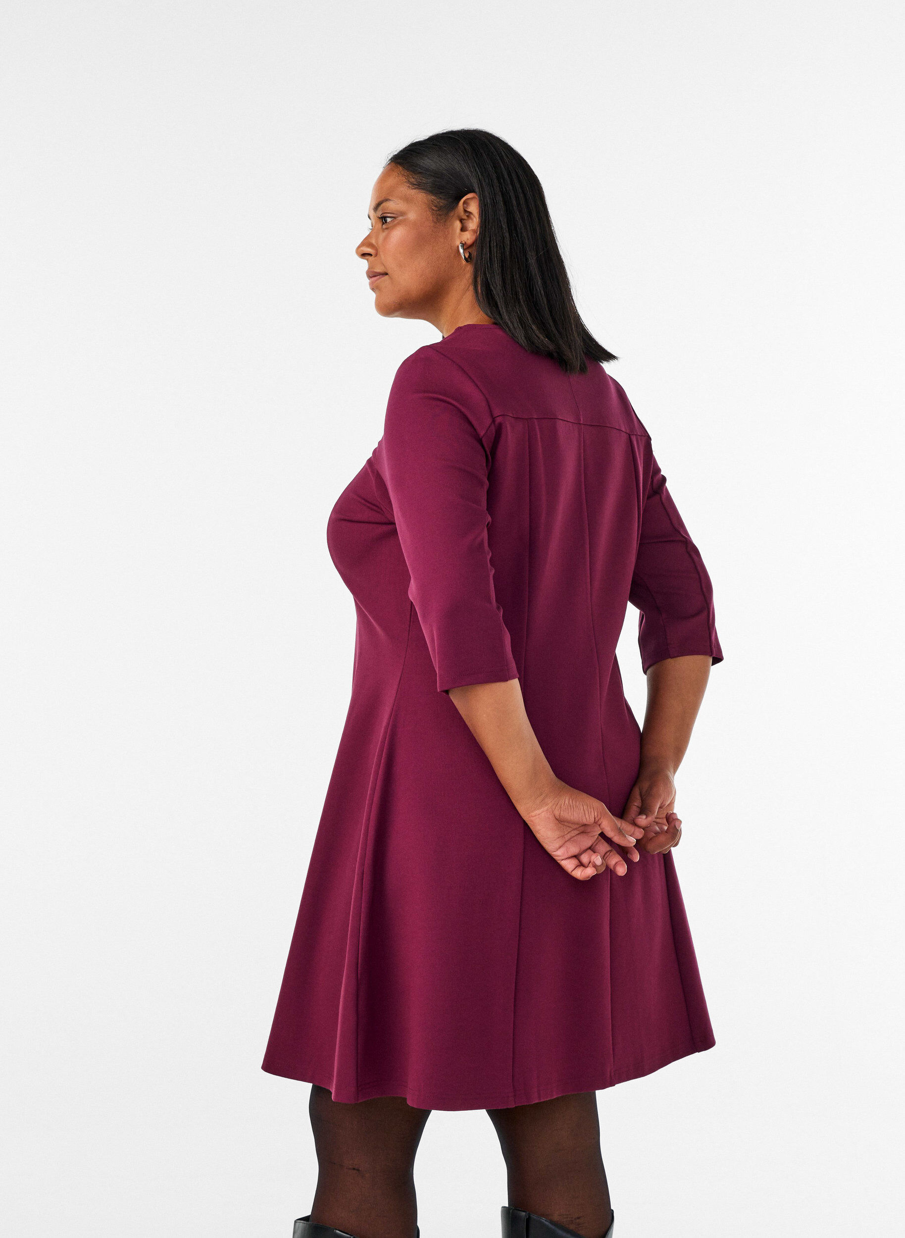 ZizziA-f&ouml;rmiges Kleid mit 3/4-&Auml;rmeln, Rot, Model image number 2