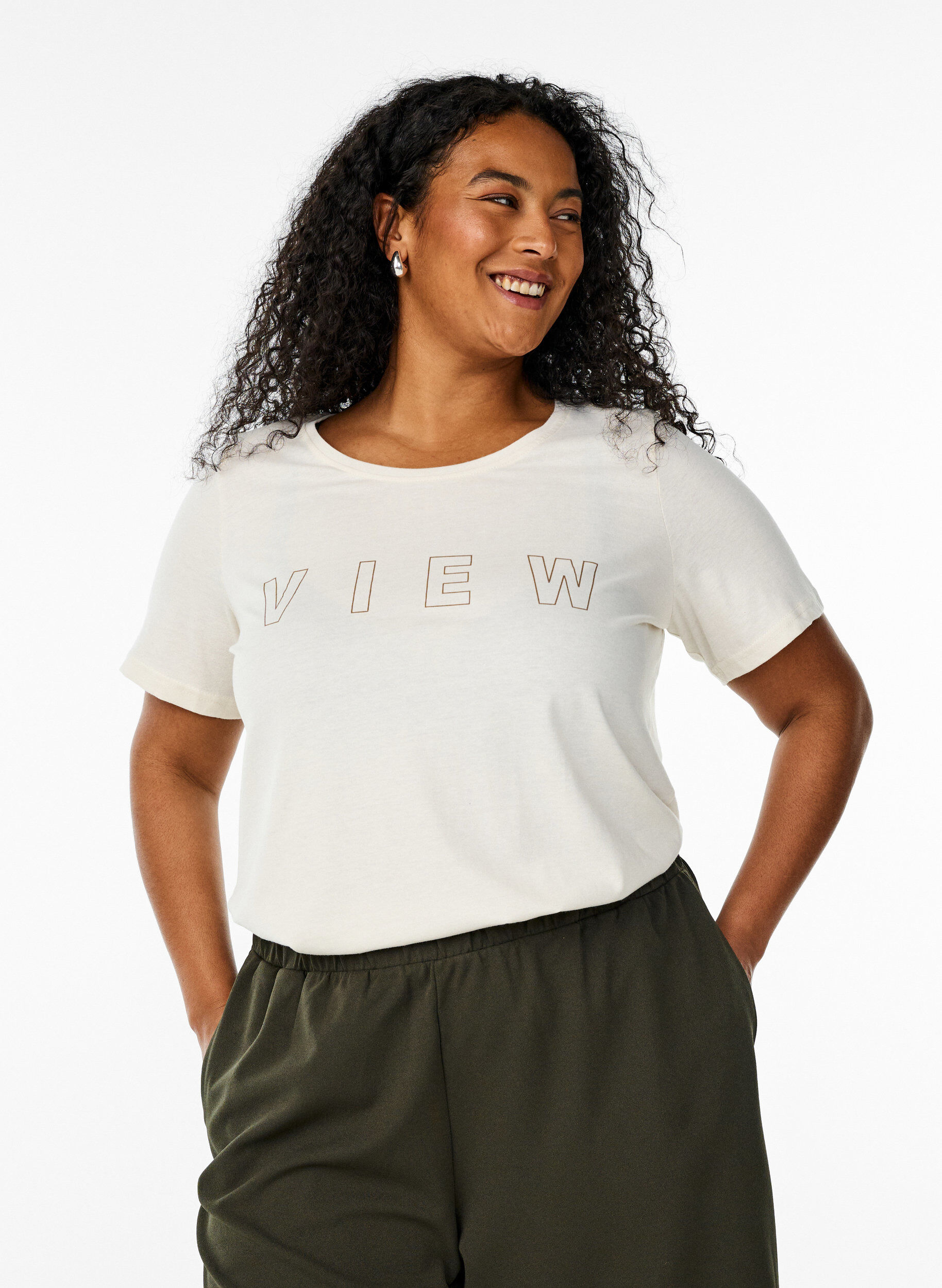 Zizzi FLASH - T-Shirt mit Print, Vanille, Model image number 0