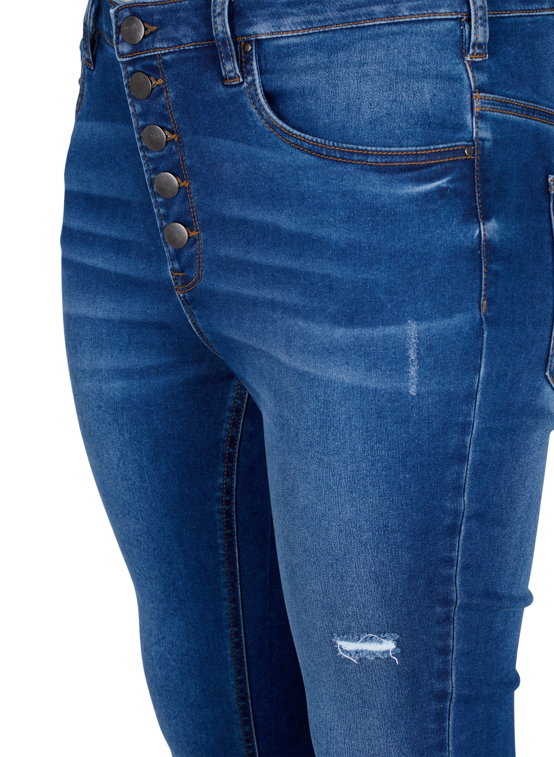 Zizzi High Waist Amy-Jeans mit Kn&ouml;pfen, Blue denim, Packshot image number 2
