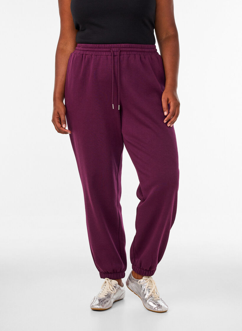 Hoch taillierte Sweatpants mit Kordelzug, Lila, Model image number 2