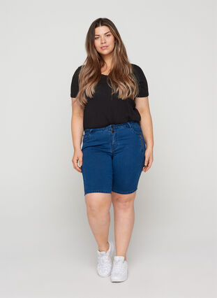 Slim Fit Denim Shorts, Medium Blue Denim, Model image number 2