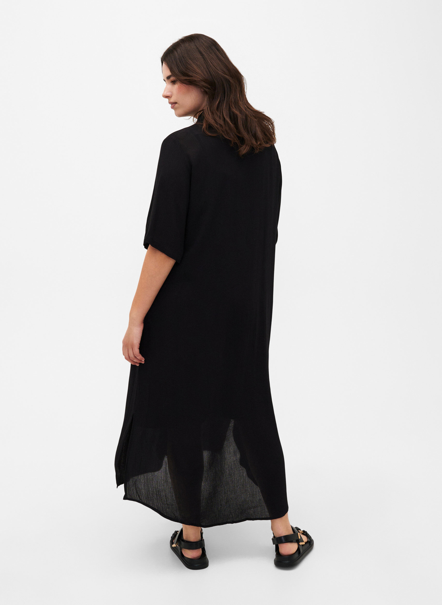 Zizzi Hemdkleid aus Viskose mit kurzen &Auml;rmeln, Black, Model image number 1