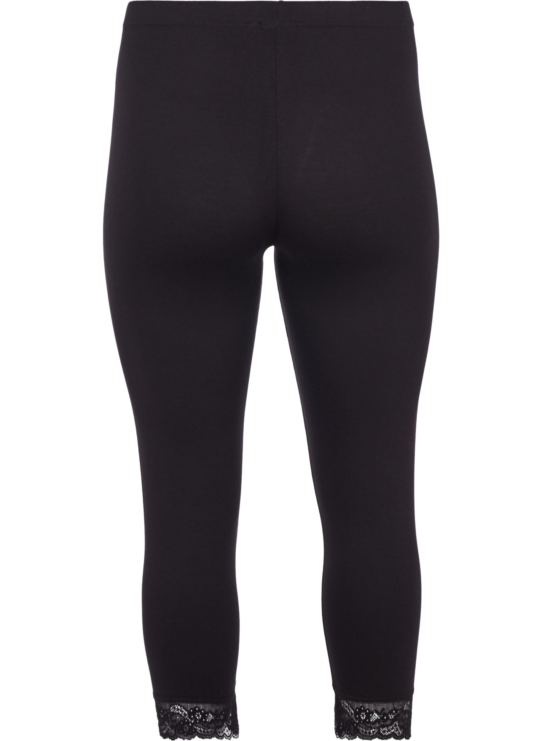 Zizzi 3/4-Leggings mit Spitzensaum, Black, Packshot image number 1