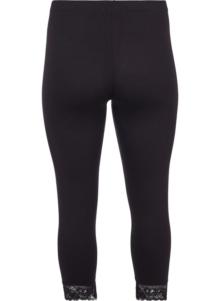 3/4-Leggings mit Spitzensaum, Black, Packshot image number 1