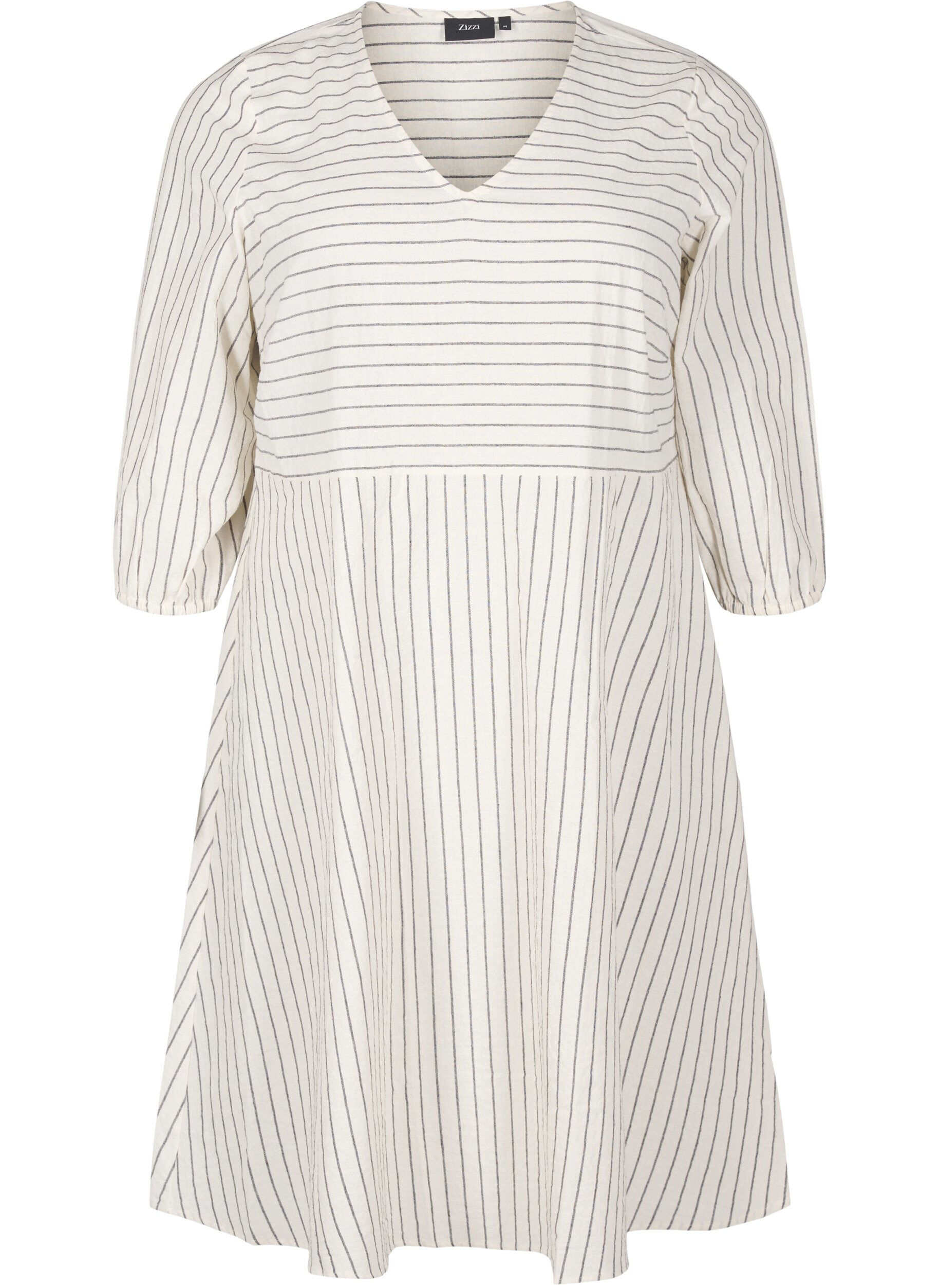 Knielanges Kleid mit Streifen und 3/4 &Auml;rmeln