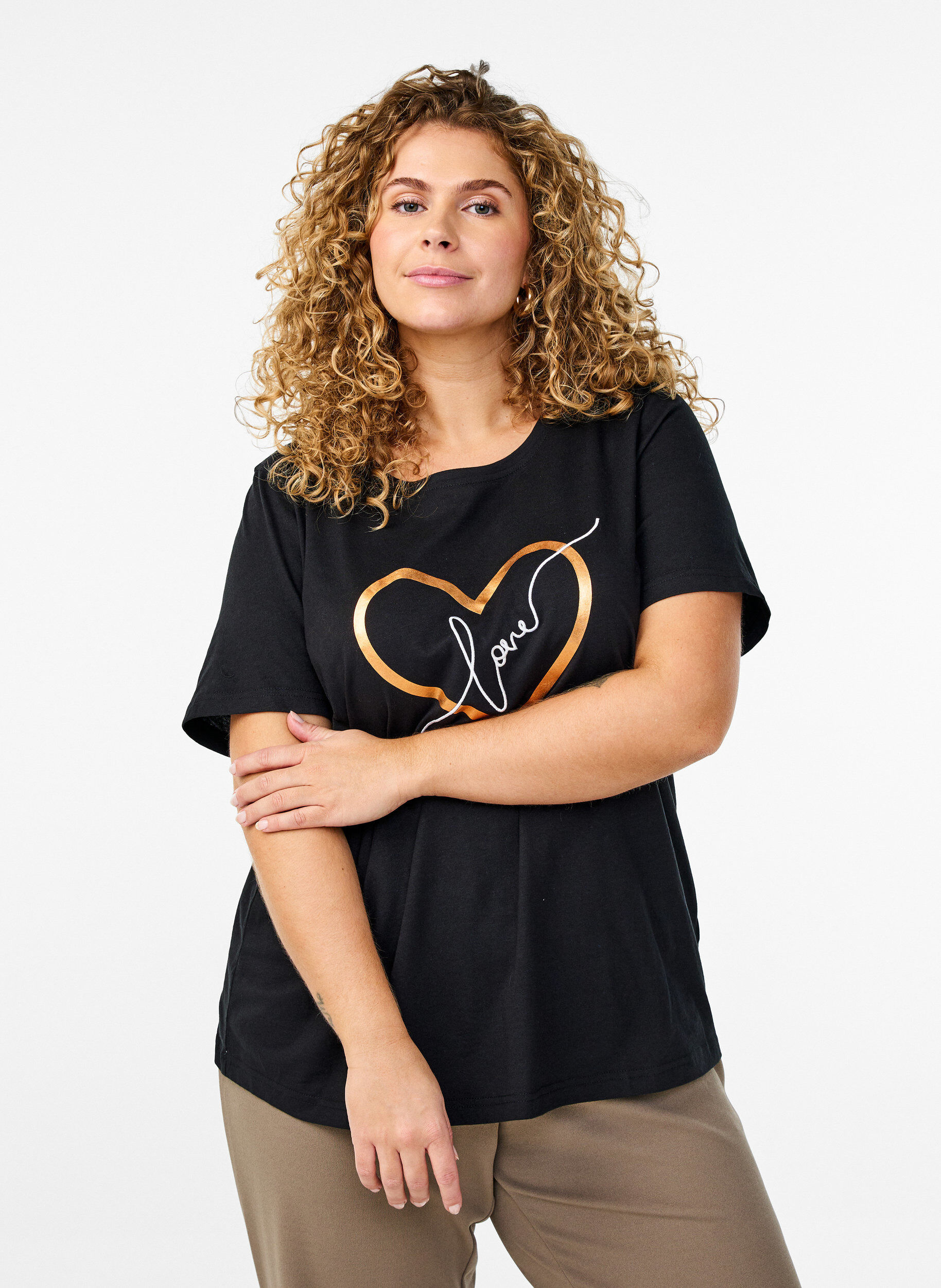 Zizzi FLASH - T-Shirt mit Print, Schwarz, Model image number 0