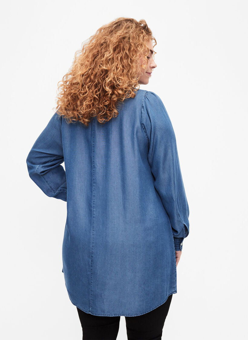 Langarm-Tunika aus TENCEL™ Lyocell, Medium Blue denim, Model image number 1