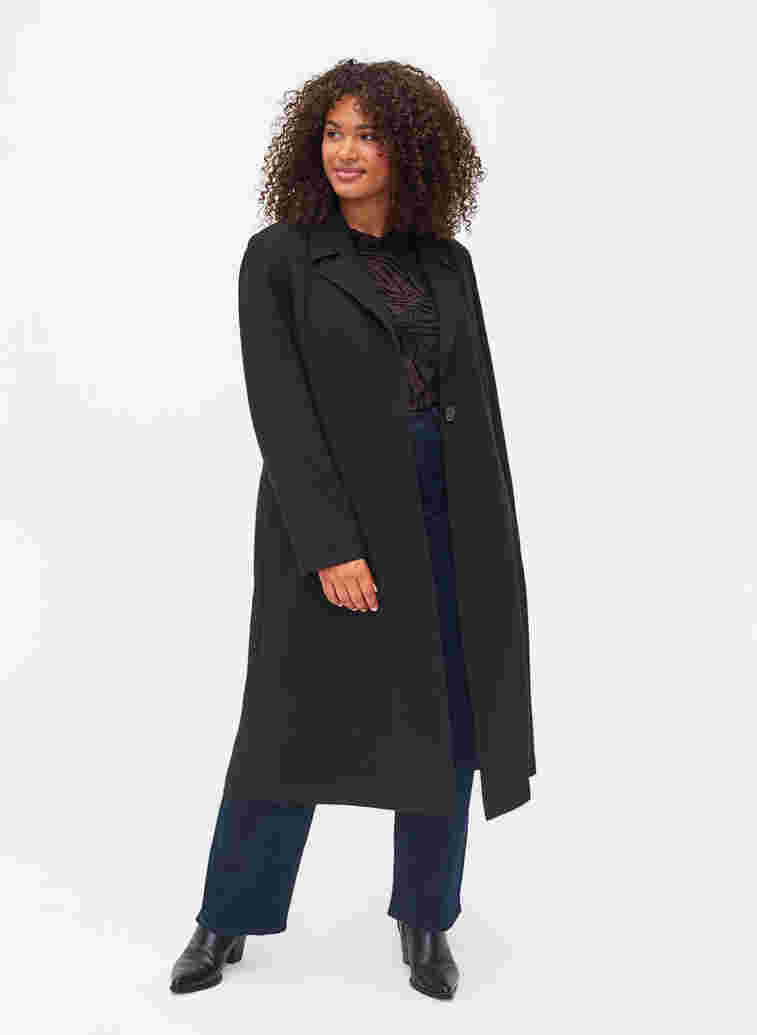 Langer Mantel mit Knopfverschluss, Black, Model image number 2