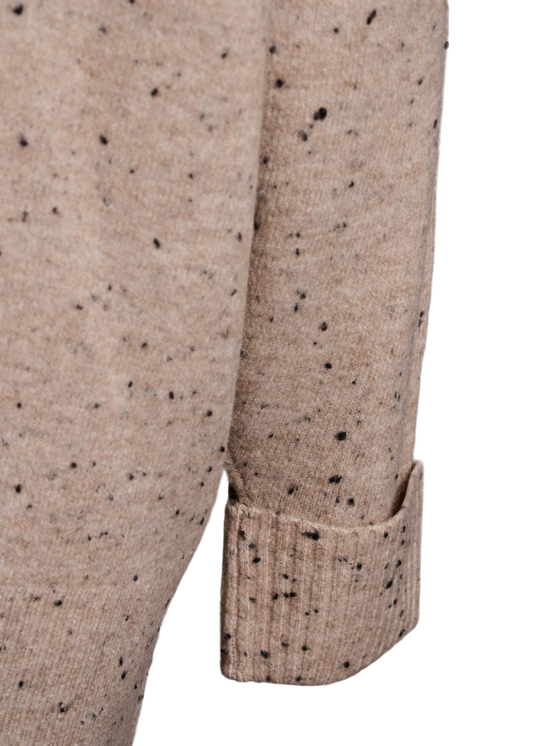 Zizzi Strickpullover mit hohem Kragen und Punktemuster, Beige, Packshot image number 3