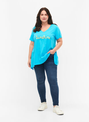 Baumwoll-T-Shirt mit kurzen Ärmeln, Blue Atoll Sunshine, Model image number 2