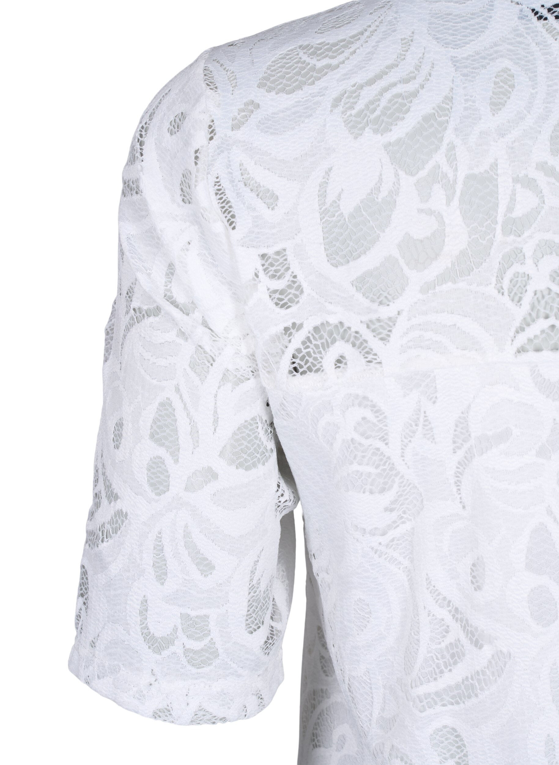 Zizzi Bluse mit Spitze und kurzen &Auml;rmeln, Bright White, Packshot image number 3