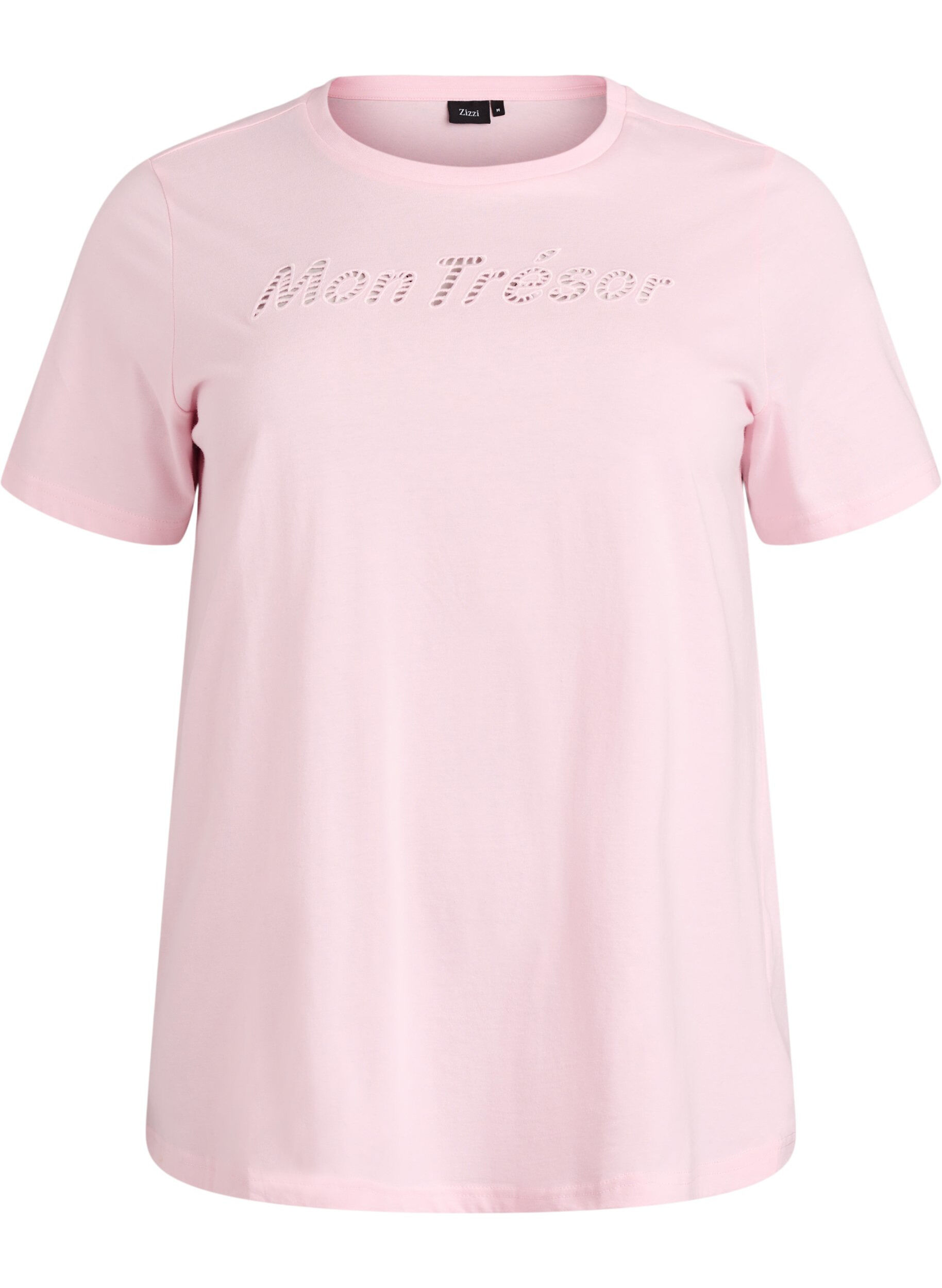 Zizzi T-Shirt aus Baumwolle mit dekorativem Frontdetail, Pink, Packshot image number 0