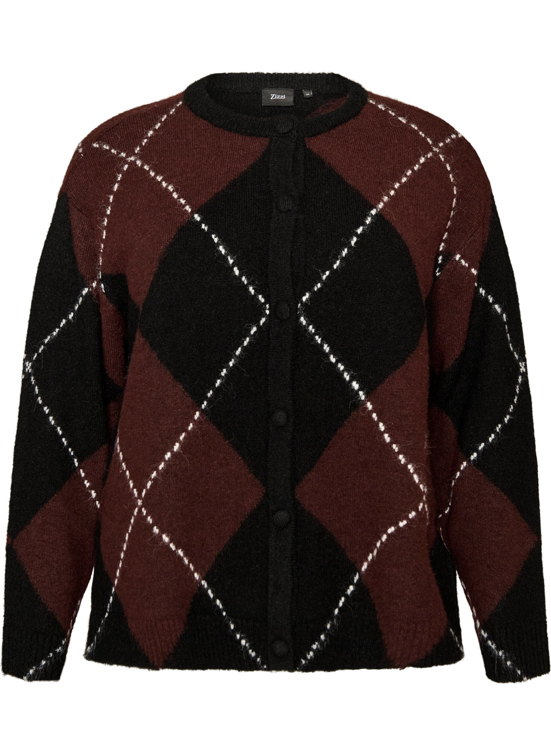 ZizziStrickjacke mit Argyle-Muster, Schwarz, Packshot image number 0